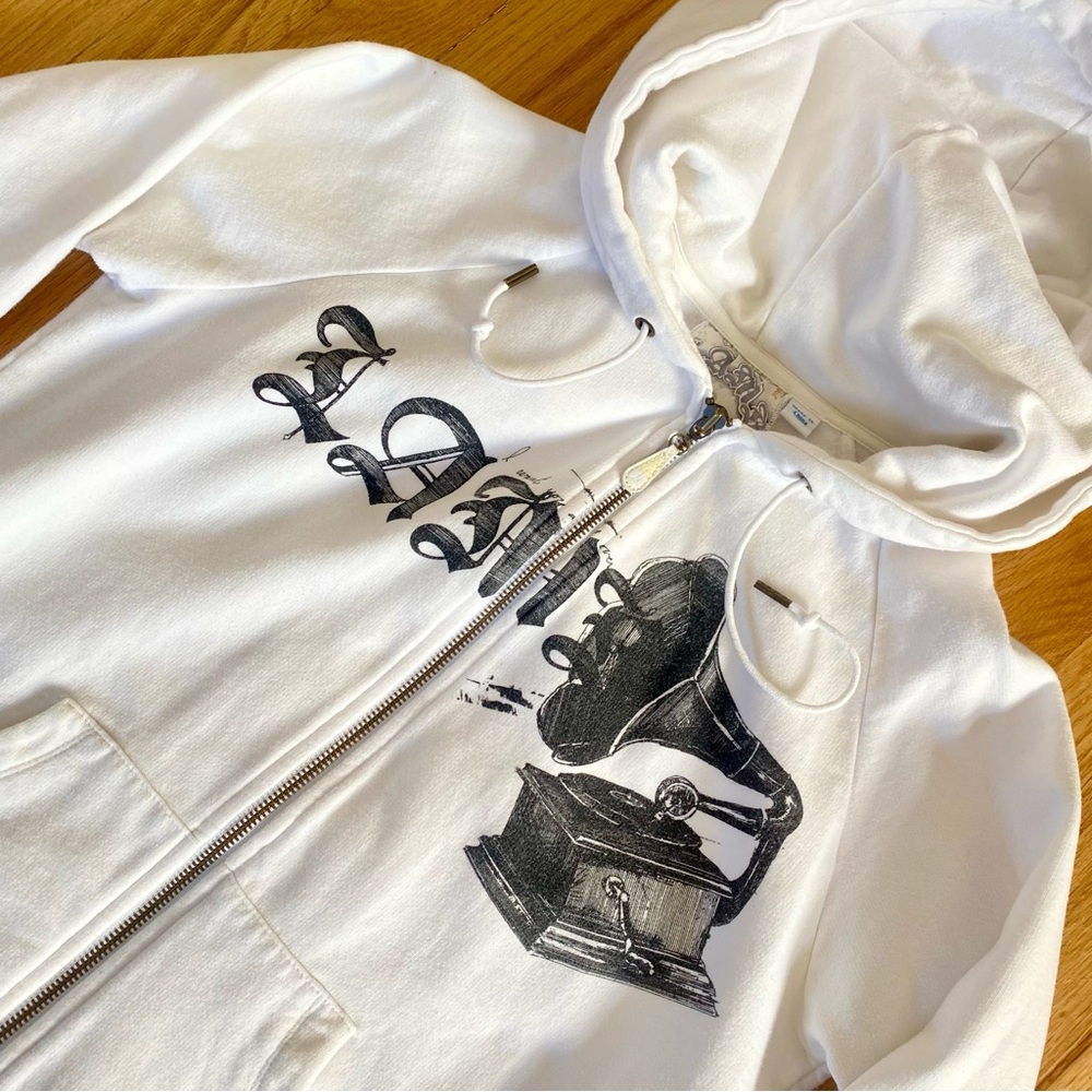 L.A.M.B. Gwen Stefani Vintage Y2K White Gramophone Zip-Up Hoodie - Picture 3 of 12